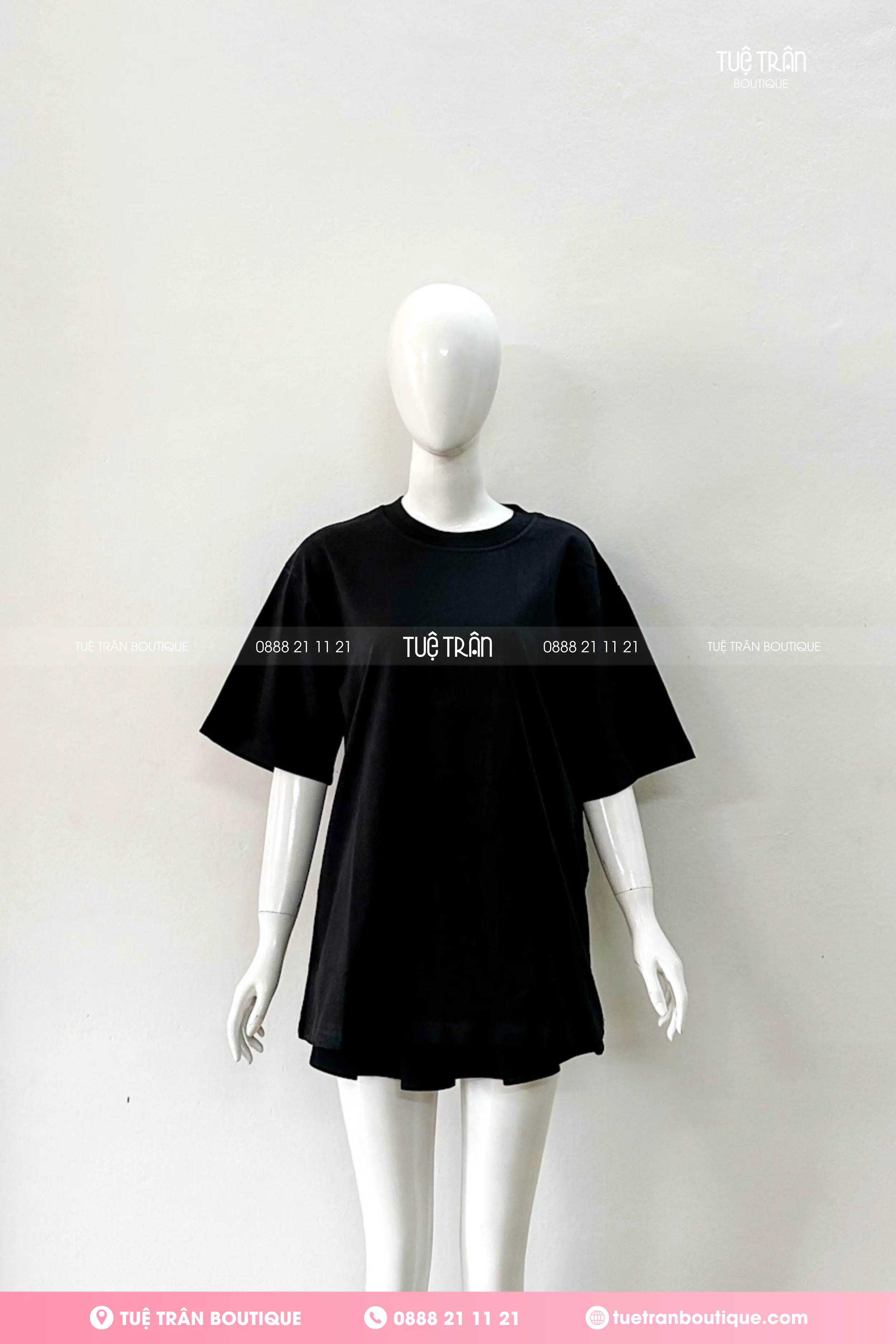 Đồng phục áo thun oversize cotton màu đen