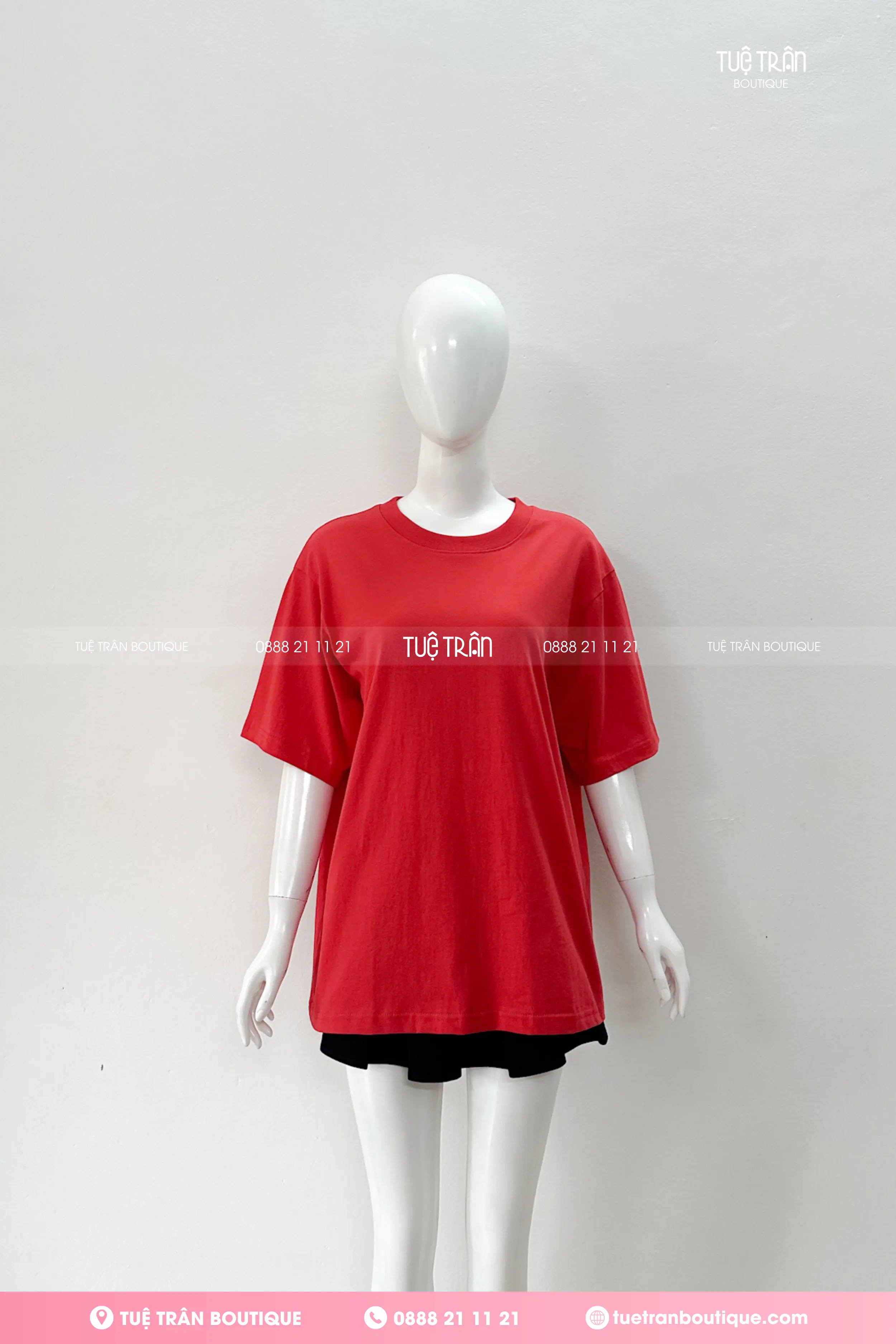 Đồng phục áo thun oversize cotton màu đỏ