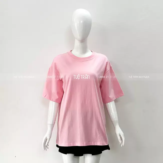 Đồng phục áo thun oversize cotton màu hồng