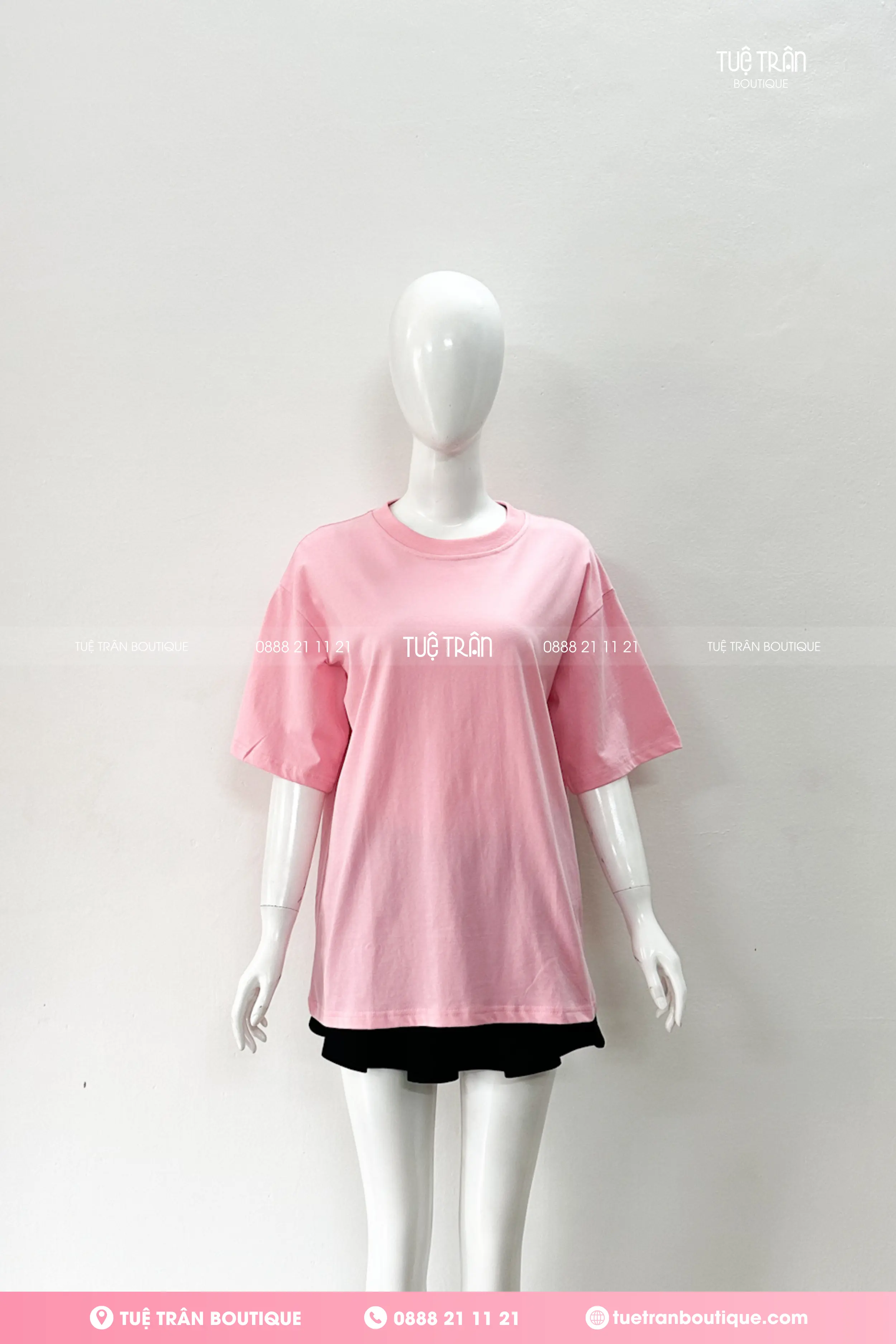 Đồng phục áo thun oversize cotton màu hồng