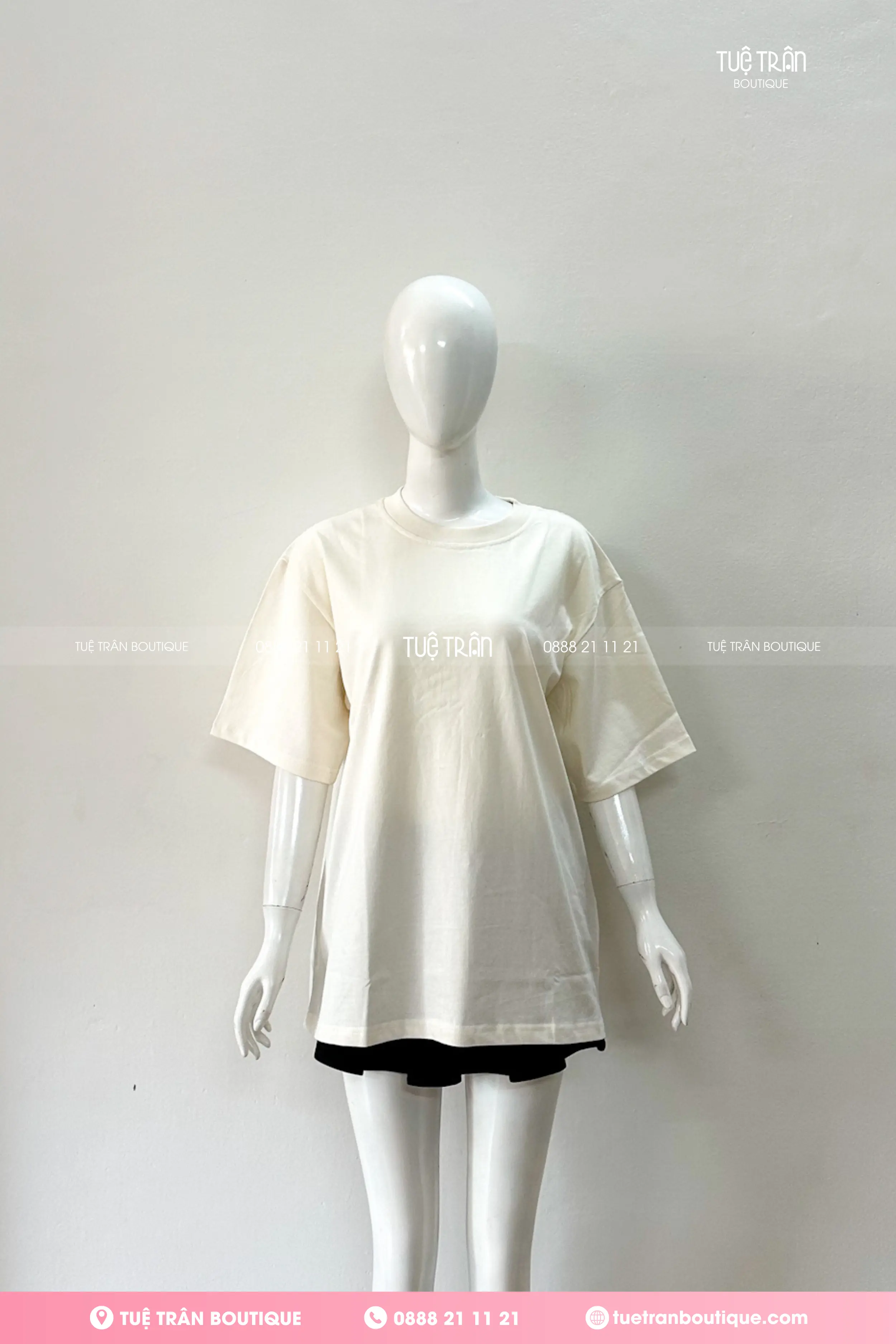 Đồng phục áo thun oversize cotton màu kem sữa
