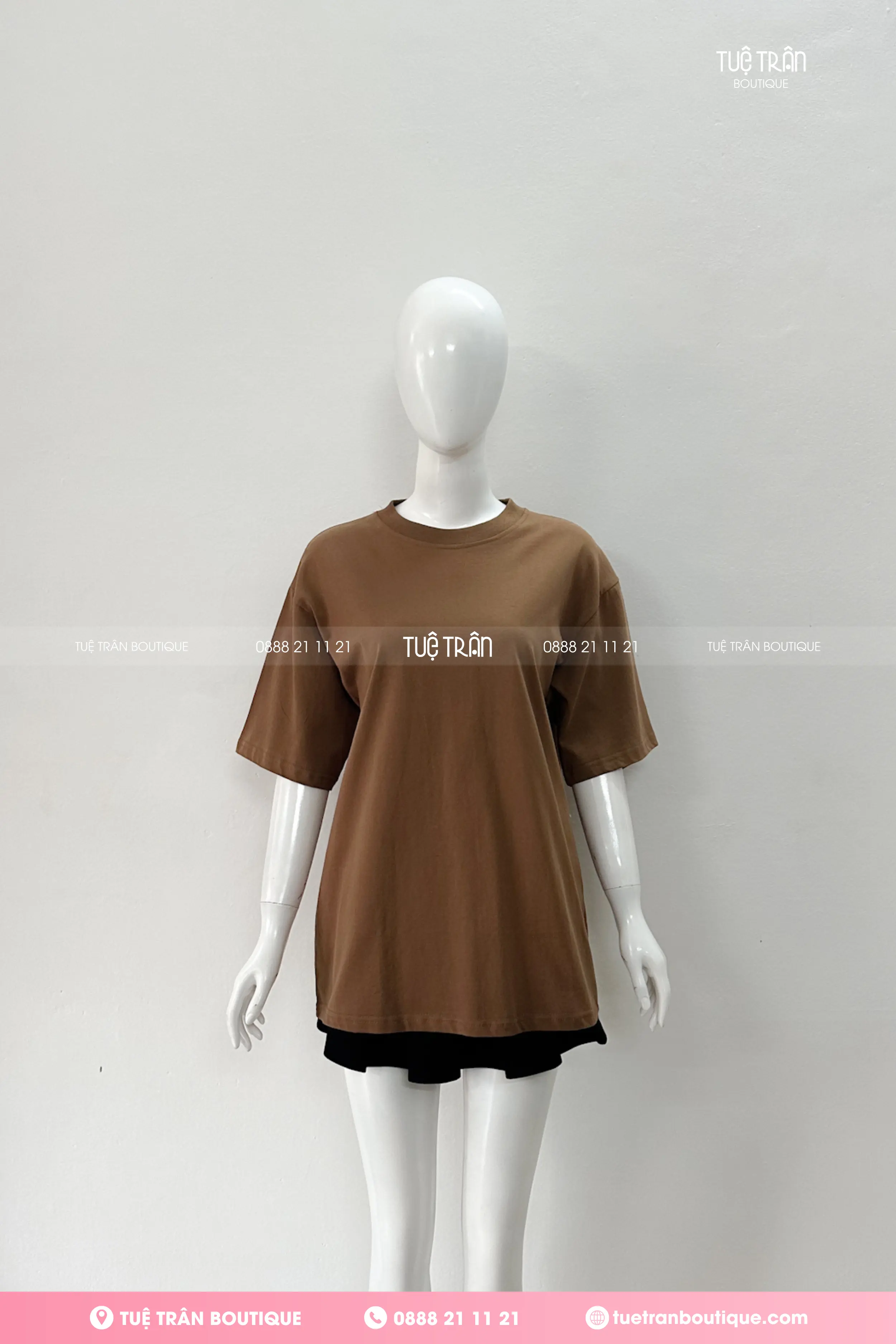 Đồng phục áo thun oversize cotton màu nâu bò