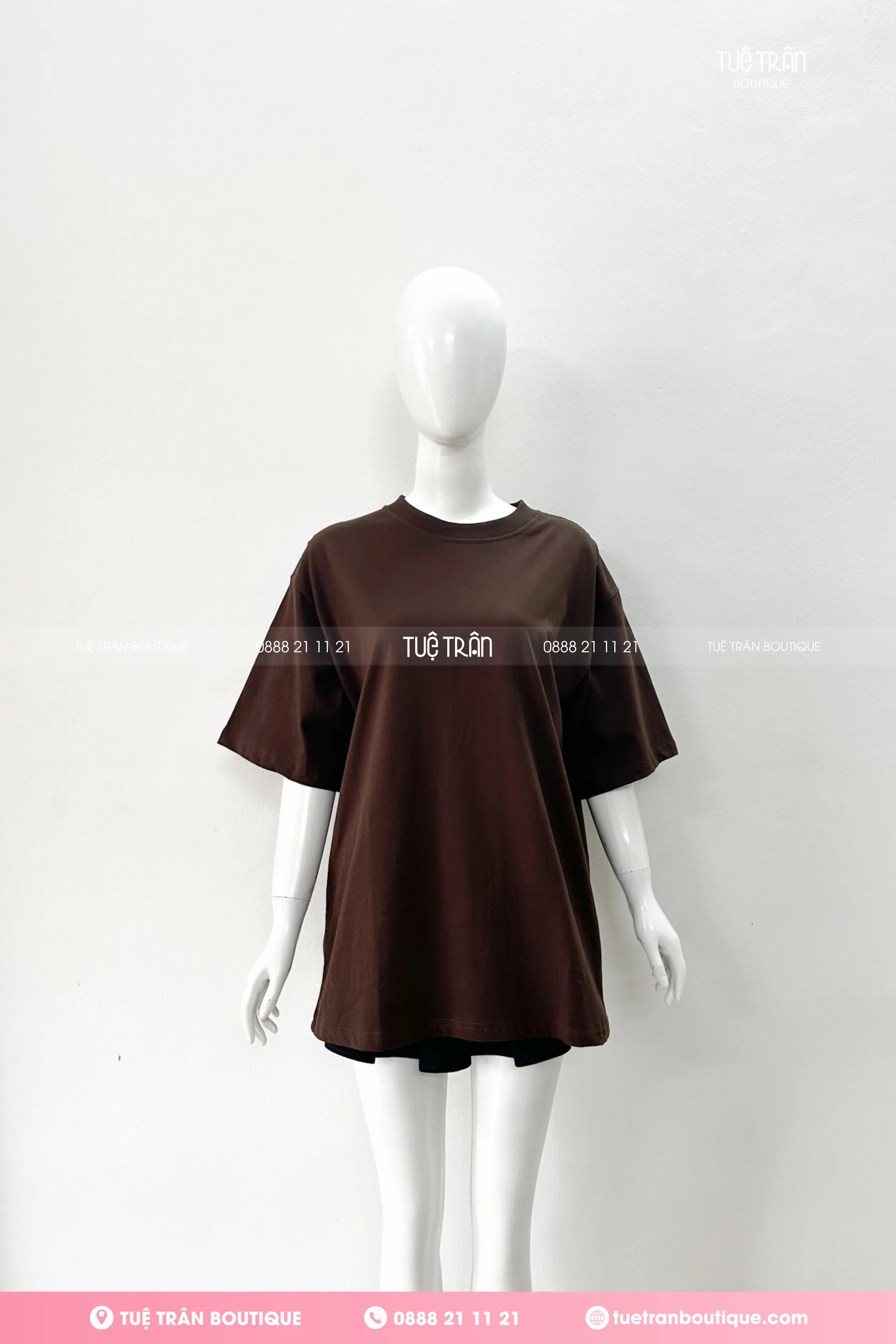 Đồng phục áo thun oversize cotton màu nâu choco