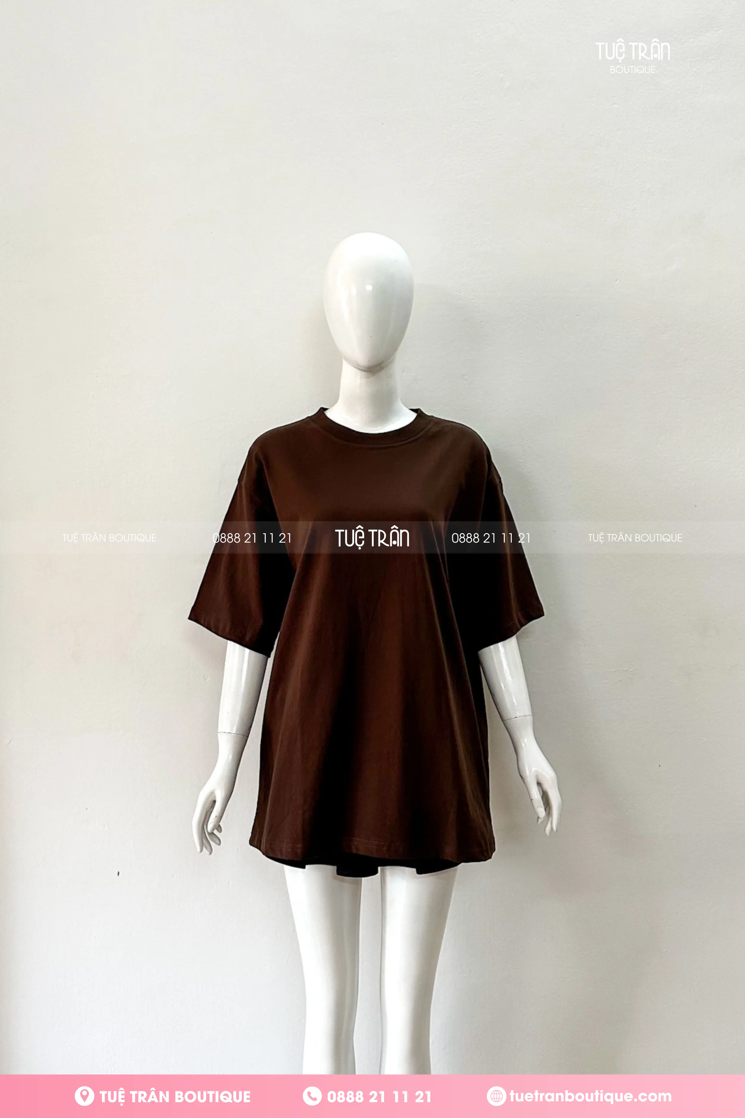 Đồng phục áo thun oversize cotton màu nâu đậm