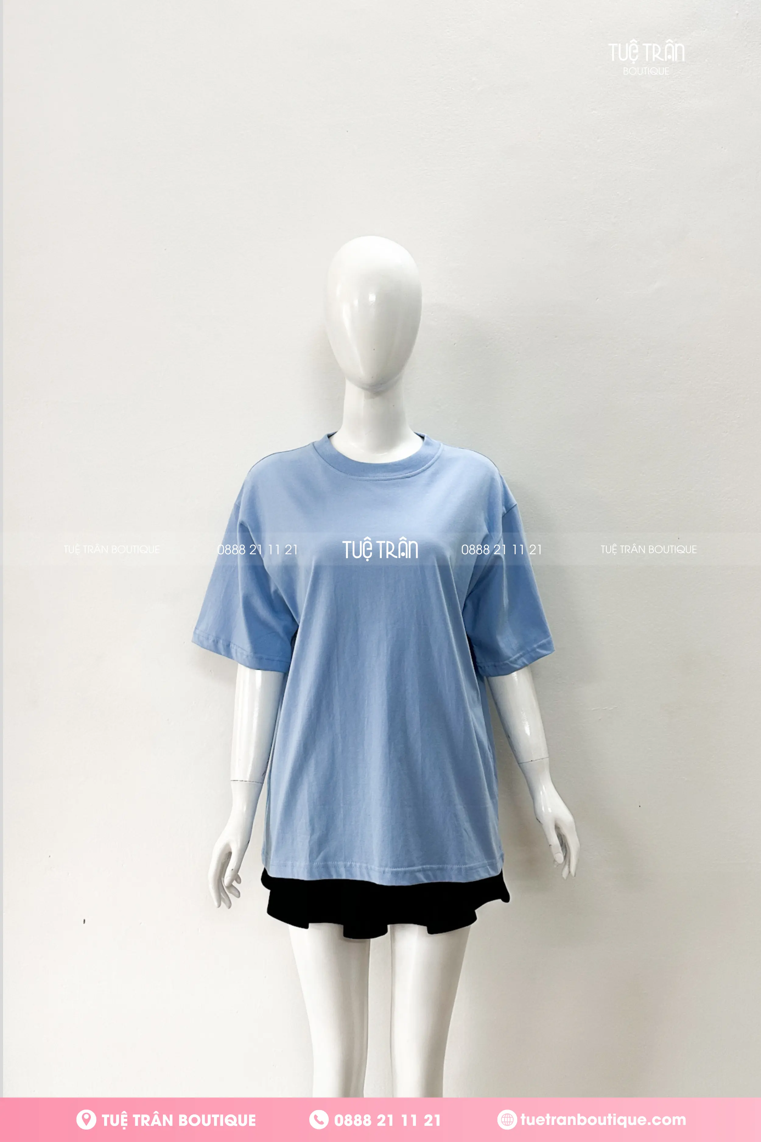 Đồng phục áo thun oversize cotton màu xanh biển