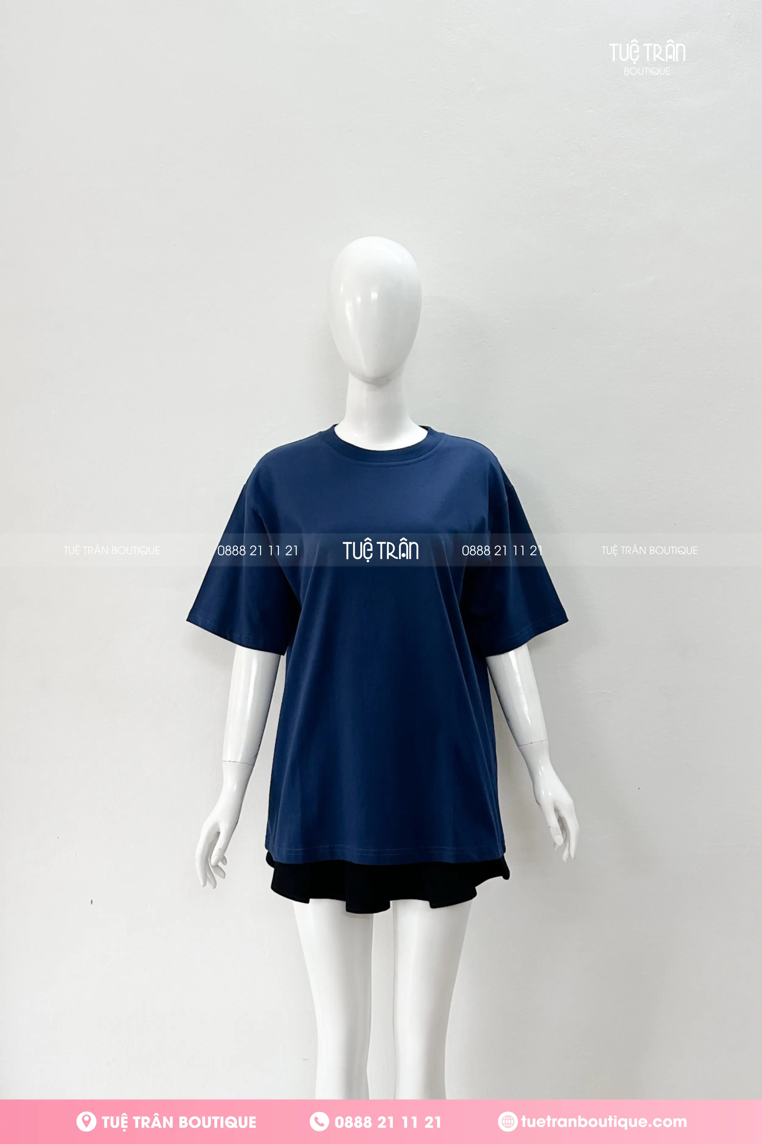 Đồng phục áo thun oversize cotton màu xanh navy