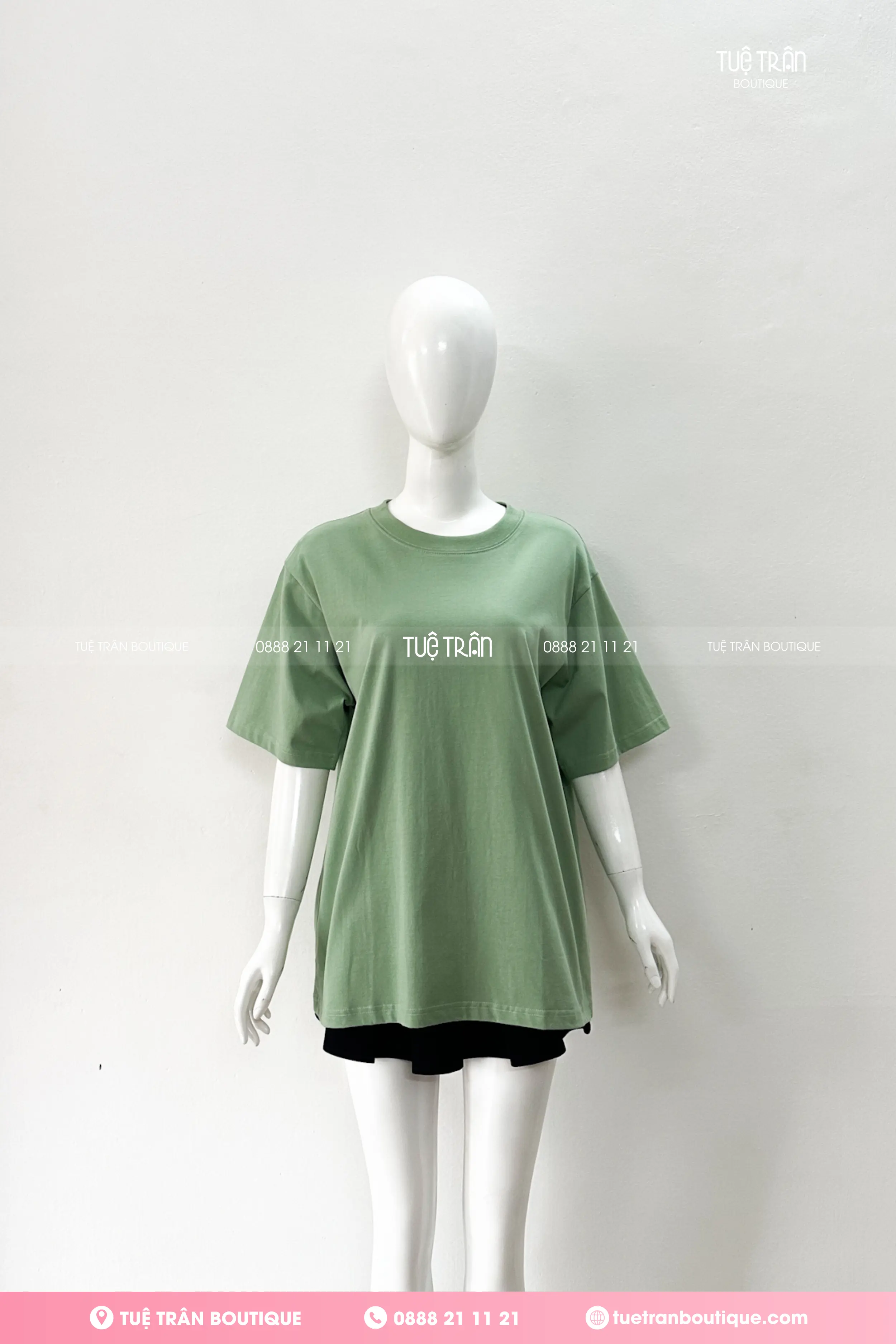 Đồng phục áo thun oversize cotton màu xanh vỏ đậu