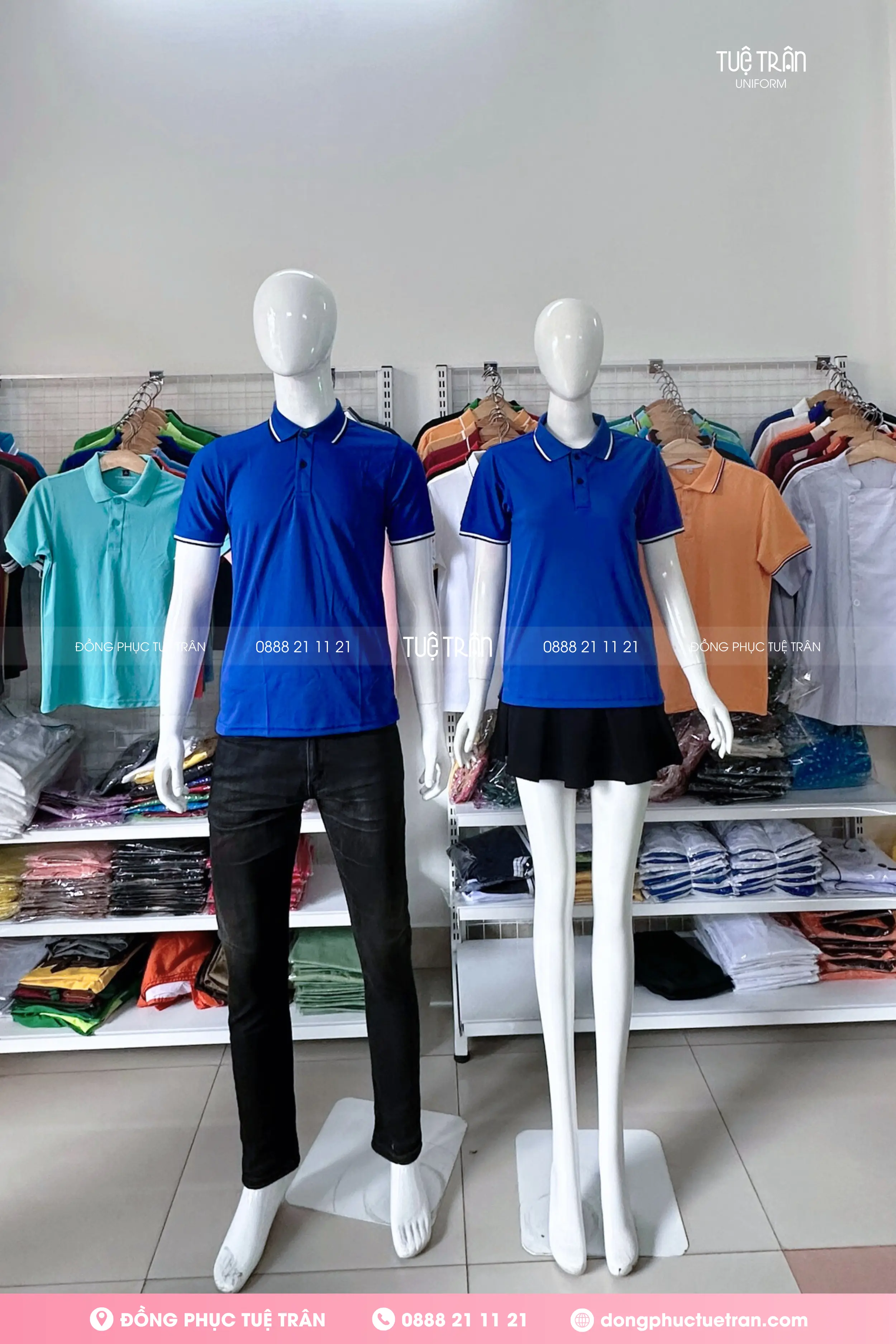 Áo thun cá sấu mè xanh bích phối bo 2 sọc